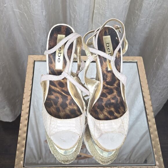 Bebe Avery White Leather Wedge Sandal - Picture 6 of 15